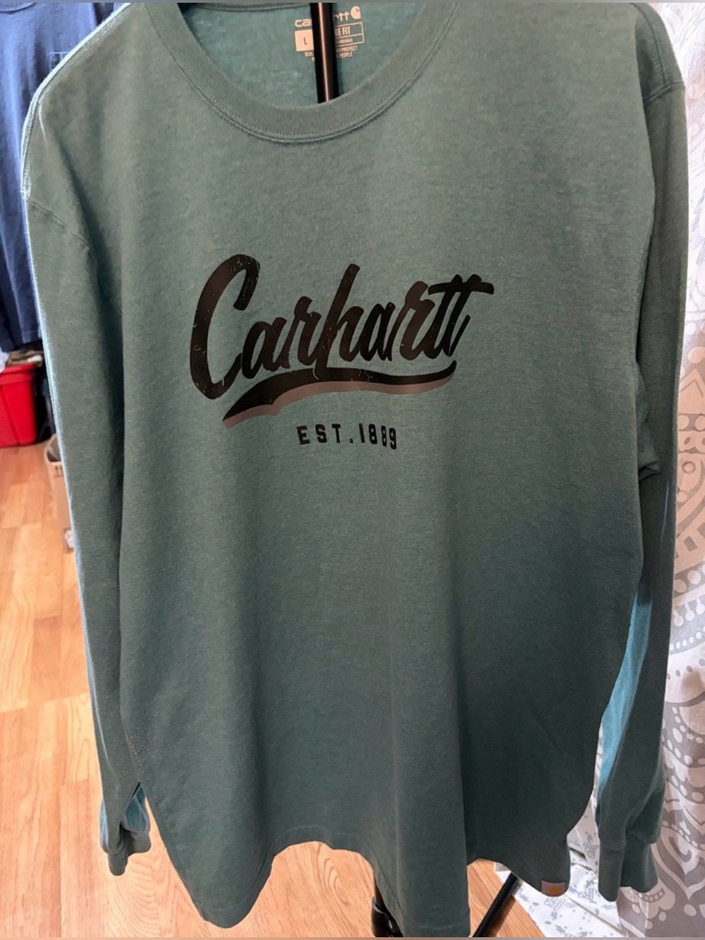 Carhartt Men's Loose Fit Crewneck Sweatshirt in Teal-Green with Logo | Large